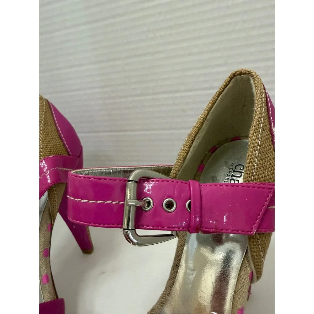 Charles by Charles David Pink Patent Polka Dot Cork Platform Sandals 9.5B